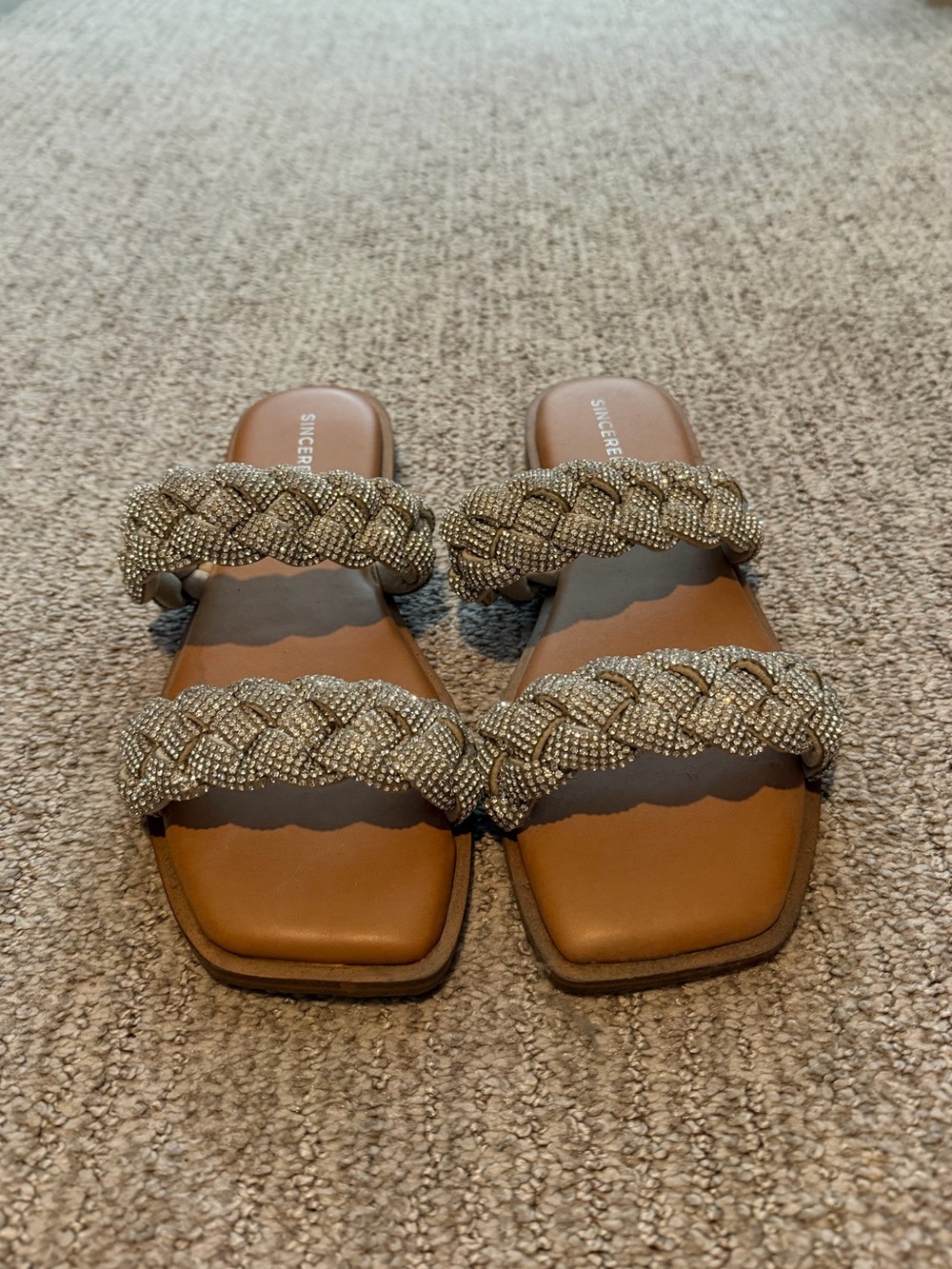 Braided Bead-Trim Slide Sandals
